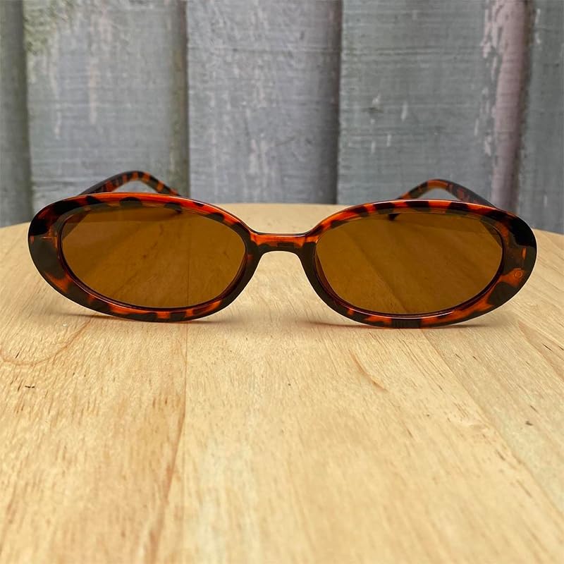 90s Sunglasses for Women Men Retro Small Oval Sunglasses - color: Leopard/Brown 2