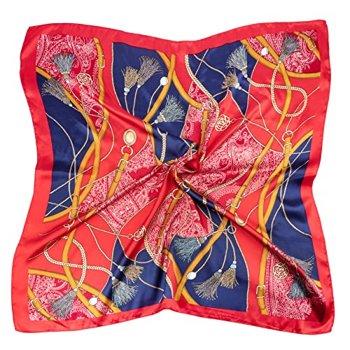 NZKNP Silk-Like Head Scarf - Women's Bandana Wraps - color: 3-navy and Red Chain, size: 35"*35"