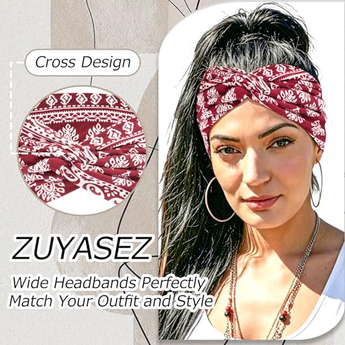 4 Pack Wide Women’s Headbands Boho Twist Turban Headband Non-Slip Elastic Workout Yoga Cross Hair Band Stretchy Hair Wrap Accessories for Girls - color: Bohemia-2