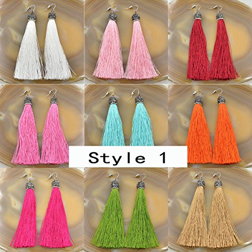 AD Beads Crystal Silk Tassel Rhinestone Cap Fringe Dangle Stud Earrings or Pendant Accessories - color: 04 Brown, size: Dangle Earrings (Style 1)