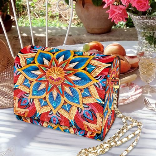 C'eitura Mandala Diamond Art Wooden Clutch Purse with Chain, 5D DIY Rhinestone Shoulder Bag Kit, Boho Festival Wallet for Women, Handmade Craft Project, Unique Gift Idea - color: SKB206