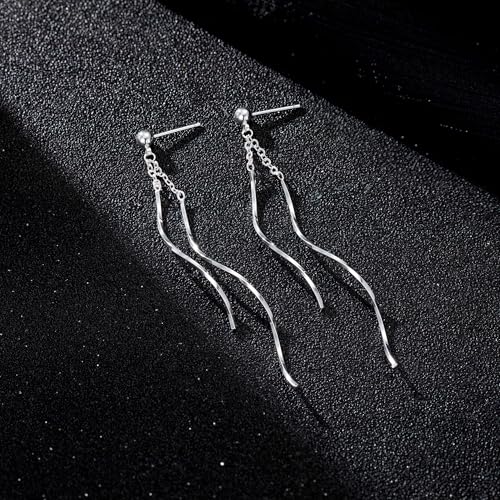 NECOCY Gold Dangle Earrings for Women Non Tarnish 14K Gold Plated Drop Wedding Hypallergenic Earring Dainty Long Hanging Chain CZ Pearl Threader Earrings Trendy Silver Plated Jewelry for Women - style: Silver&Style5