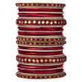 Aheli Ethnic Colorful Metal Bangles Chudha Set Stone Studded Bangle Set Indian Wedding Wear Fashion Jewelry Gift for Women Blue - color: Red