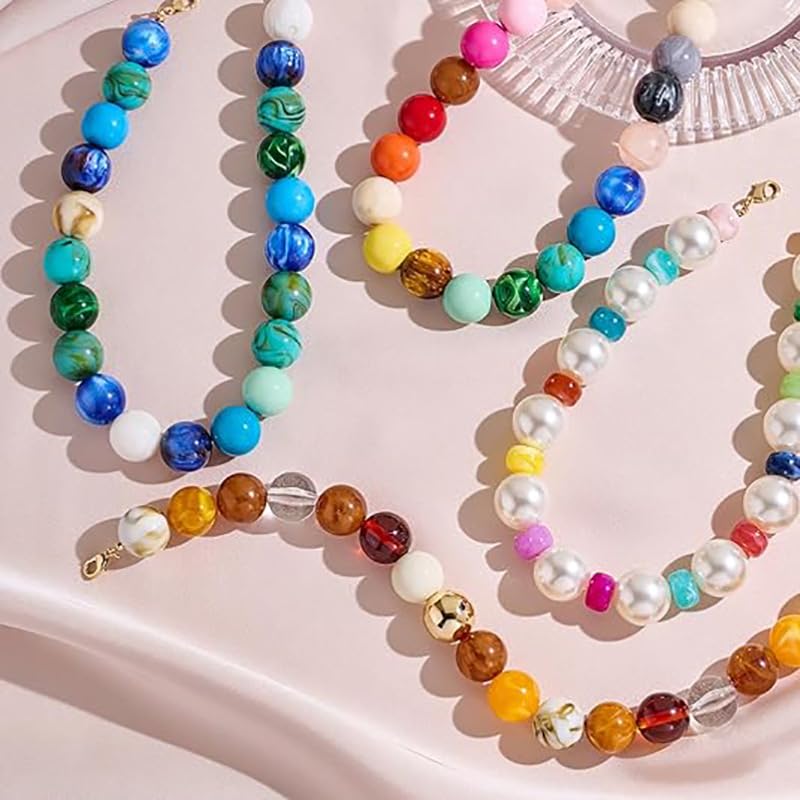 Dopamine Colorful Beaded Chunky Necklace for Women, Gold Large Round Resin Bold Beads Summer Boho Beach Vacation Jewelry - color: Colorful