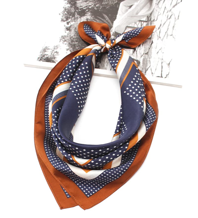 ANDANTINO 100% Mulberry Silk Scarf -21” Square Neckerchief with Gift Packed - color: Blue&brown