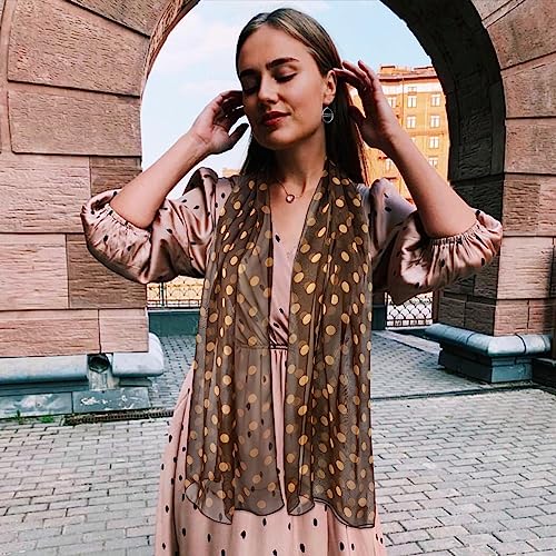 E-Clover Unique Fashion Women's Scarf Chiffon Sheer Scarves for Women Lightweight - color: Polka Dot-brown