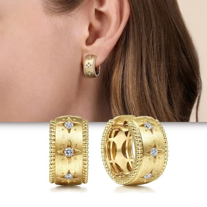 Vintage Star Zirconia Chunky Hoop Earrings for Women Wedding Daily Party Earrings Jewelry Gift - color: gold