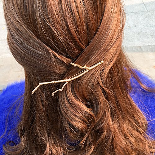 Set of 3 Vintage Tree Branch Hair Clip Barrette Women Lady Hair Pin Head Dress DIY Hair Accessories (Gold) - color: Gold