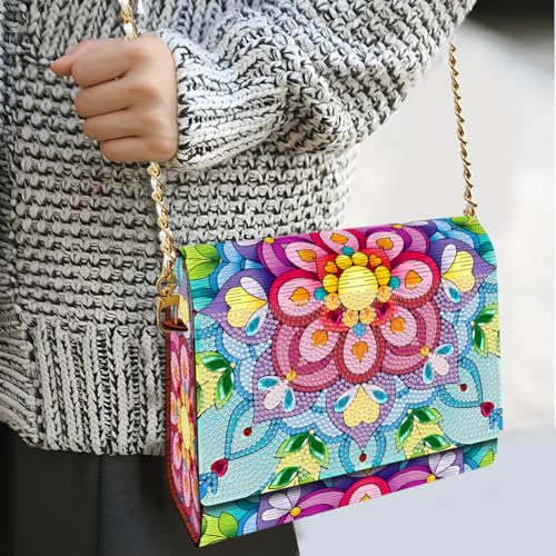 C'eitura Mandala Diamond Art Wooden Clutch with Chain, DIY 5D Rhinestone Shoulder Bag, Boho Style Purse, Festival Gift for Women - color: SKB203