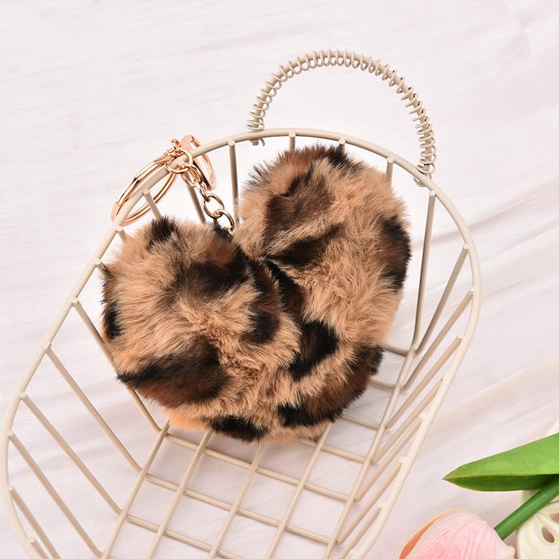 Leopard Faux Fur Keychain for Purse Charms for Handbags Leopard Plush Key Chain for Car Keys - color: Color 9