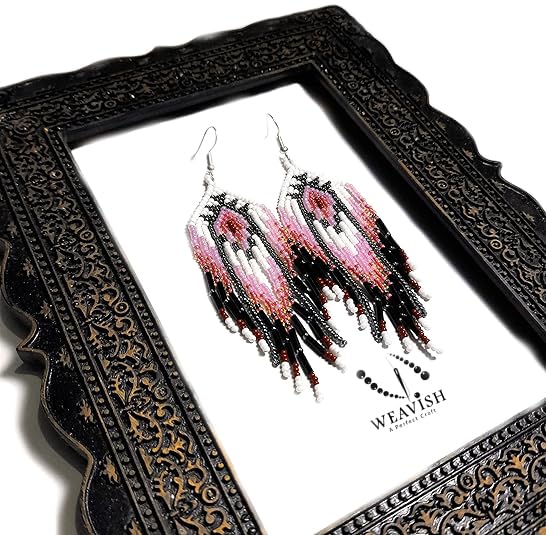 Long Beaded Dangle Earrings – Boho Native Handmade Seed Bead Tassel Bohemian Large Statement Drop Fringes for Women - color: Pattern1