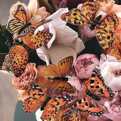Berfutall-Artificial Feather 3D Butterfly Party Decorations Set of 12 with Clip 6 Color Ornaments for Christmas Tree (YM824)… - color: B Clip
