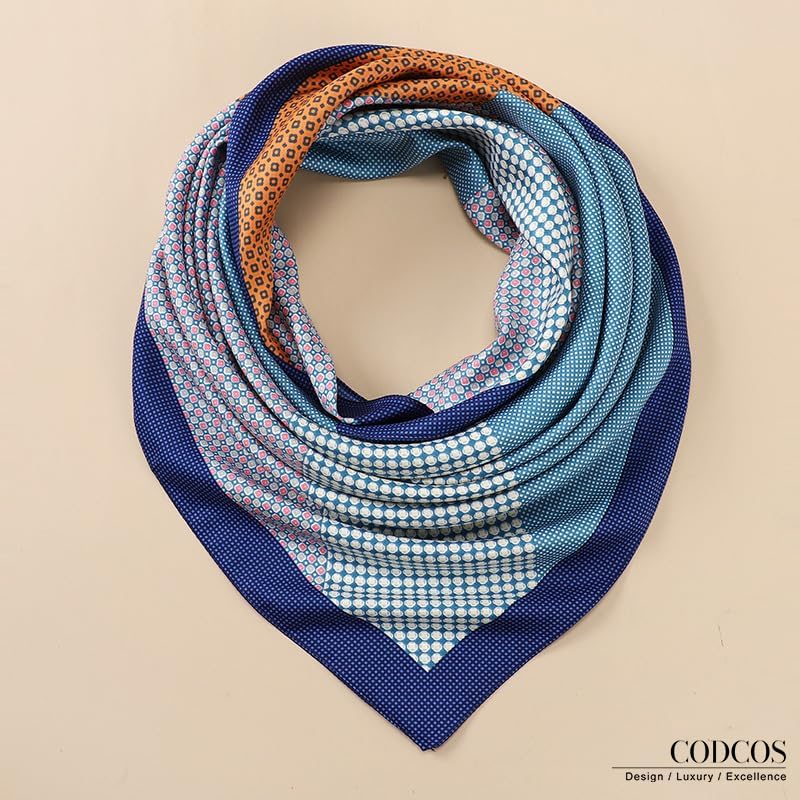 Women's Square Silk Like Head Scarf Large 35 inch Silk Feeling Hair Wrapping Satin Scarves for Sleeping Bandanas - color: A009 Twill Blue