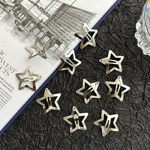 Star Hair Clips 2000s Y2K Snap Hair Barrettes Non Slip Star Hair Accessories Silver Metal Hair Clips for Girls Women -15 PCS 1.57" - color: 15 P - 1.57"-silver