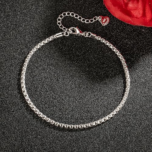 Dankadi Women 925 Sterling Silver Anklets Bracelet Men Simple Chopin/Box Chain/Twist Rope Chain Summer Beach Foot 24k Gold Plated Jewelry Gift - color: Box Chain Silver, size: 27cm