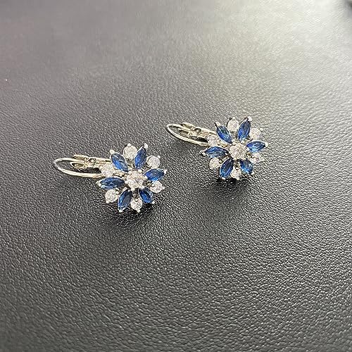 Unique Bohemian Vintage Sparkly Crystal Colorful Round Flower leverback earrings Boho Retro Bronze Circle Beaded Flower Floral Dangle Drop Earrings for Women - color: Blue snowflake