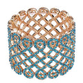 EVER FAITH Art Deco Love Knot Wide Stretch Bridal Bracelet Austrian Crystal - color: Sea Blue Gold-Tone