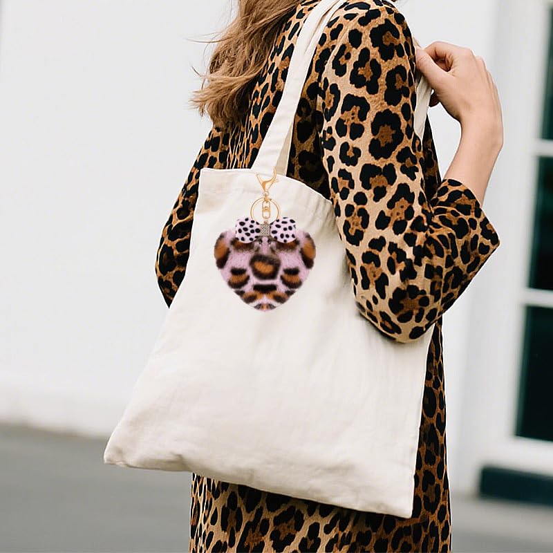 Leopard Faux Fur Keychain for Purse Charms for Handbags Leopard Plush Key Chain for Car Keys - color: Color a