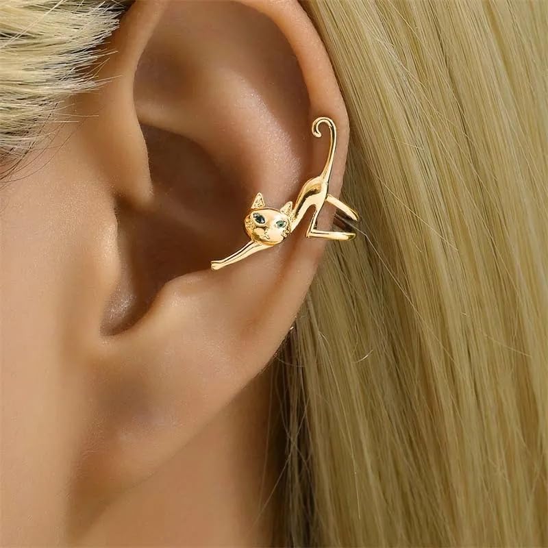 Cat Earring for Women - Cute Ear Cuff Climber Crawler Earring Silver Non Pierced Ears Hypoallergenic Earrings for Cat Lover Funny Jewelry - color: A