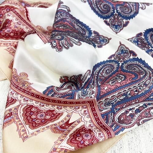 Women's Small 21 inch 100% Silk Scarf Bandana for Head Neck Hair | 100% Mulberry Silk Lightweight Designs Gift-Ready Packaging For Hair Fashion 21"x21" Printed - color: 109beige