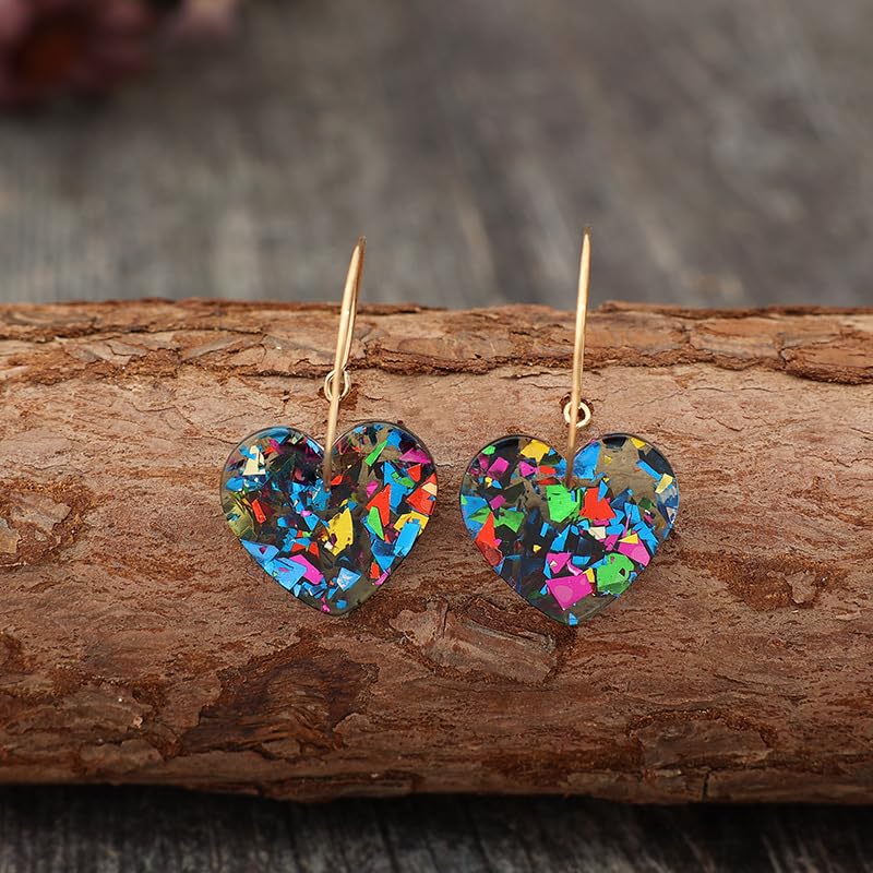 Colorful Shiny Love Heart Dangle Earrings Handmade Lightweight Glitter Acrylic Heart Shaped Hoop Earrings for Women Lovers Valentine's Day Mothers Day Party Jewelry Gifts - style: StyleC