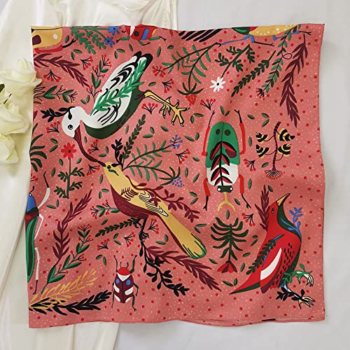 Julunar Silk Like Head Scarf for Women - Satin Large Hair Scarves - 35" Square Silk Hair Wrap for Sleeping with Gift Packed - color: B006-1 Bird Red