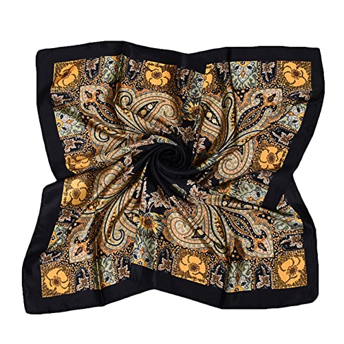 35 x 35 Women's Fashion Pattern Large Square Silk Like Hair Scarf Head Sleeping Wrap Satin Neck Bandana for Gift… - color: Large Cashews - Black