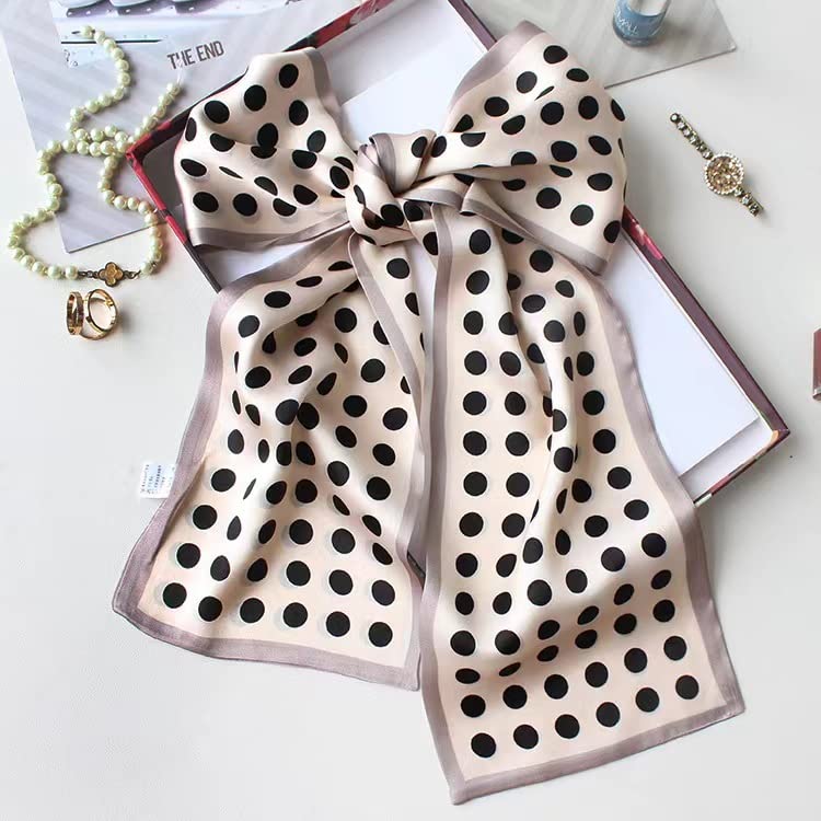 ANDANTINO 100% Silk Scarf for Women 59”*6.3” Long Shawls for Headscarf and Neck- Oblong Hair Wraps with Gift Packed - color: Polka Dots