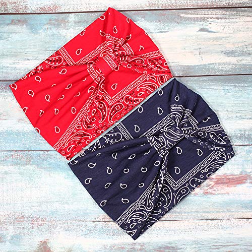 Assorted Paisley Print Wide Bandana Knot Headbands Criss Cross Head Wrap Hair Band (4 Colors Pack C) - color: 4 Colors Pack C