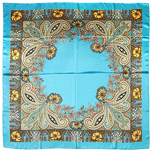 vabovin Satin Head Scarf for Women Silk Like Hair Scarf, 35 x 35 in | Silk Feel Fabric, Hair Wrap for Sleeping, Headscarf and Neck Scarf, Square Bandana Style, Fashion Accessory - color: 025 Blue Cashew