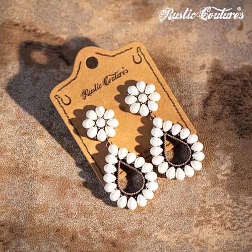 Rustic Couture's Western Earrings for Women Cowgirl Country Concho Dangling Western Statement Jewelry - color: K-White