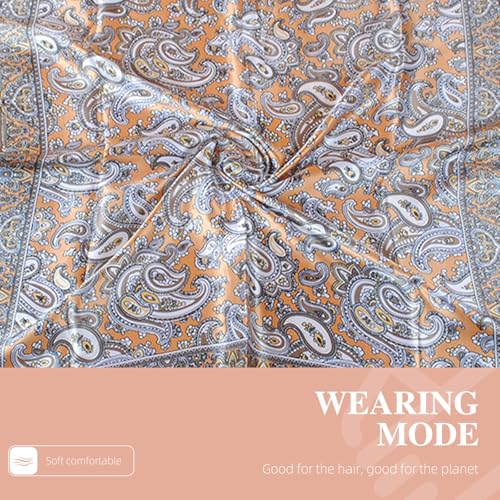 35 Inches Silk Head Scarf-Satin Hair Scarves Silk Bandana Scarf Headscarf for Women's Fashion Scarves - color: Paisley-camel