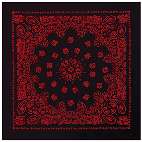 Rothco Trainmen Paisley Bandana 27” x 27” Extra‑Large 100% Cotton Head Wrap Scarf Multi‑Use - color: Black/Red