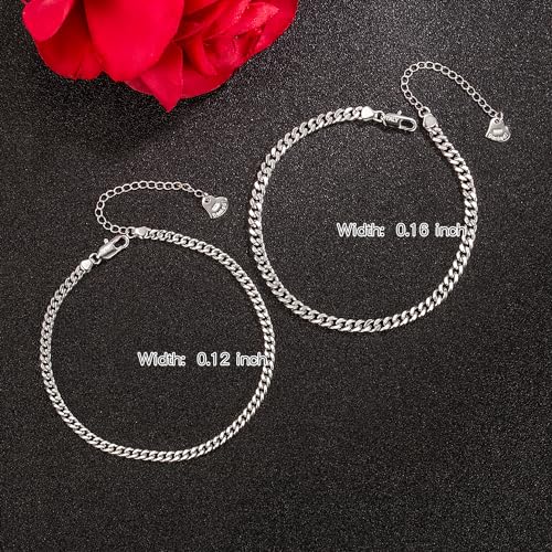 Dankadi 925 Sterling Silver Anklets Bracelet Women/Men Waterproof Simple Durable Chopin Chain/Cuban Link/Figaro/Box/Twist Rope Chain For Beach Foot Jewelry Gift - color: 3MM Cuban Chain, size: 27cm
