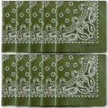 The Peacock Crew Premium Soft Cotton Bandanas Pack for Men and Women Paisley 22 x 22 inches - color: Pack of 10 Olive Green