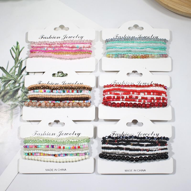 Pingyongchang Boho Colorful Beads Stackable Bracelets Set for Women Handmade Multicolor Seed Crystal Layered Stretch Bracelets Retro Country Holiday Beach Trendy Jewelry Gifts - color: Blue