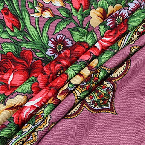 Gudessly Women's Traditional Scarf Wrap Tassel Fringes Neck Head Shawl Retro Scarf Floral Poncho Printing Square Cape 50inch - color: Purple