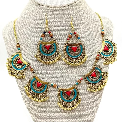 Bohemian Jhumkas Jewellery Set Vintage Oxidized Tribal Bollywood Traditional Jhumka Tassel Beaded Choker Necklace for Women Bride Ethnic Dangle Earrings Wedding Party Fashion Indian Costume Gifts