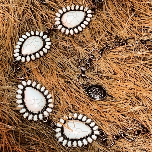 Montana West Rustic Couture's Large Western Concho Metal Belts for Women Cowgirl - color: Buttery White