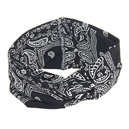 Assorted Paisley Print Wide Bandana Knot Headbands Criss Cross Head Wrap Hair Band (4 Colors Pack B) - color: 4 Colors Pack B