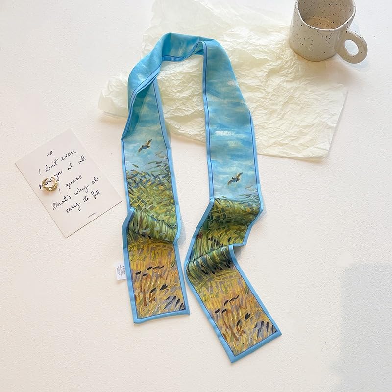 4/40 Pcs Hair Scarf for Women, 35"x2.36" Lightweight Silk Headband, Purse & Bag Scarves Gift Collection - color: Painterly