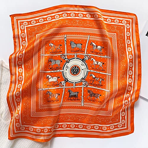 FEIBOON Mulberry Silk Scarfs Neck Scarf 21" Small Square Scarfs hair scarf bandana Neckerchief Headscarf for Women - color: Orange Carriage