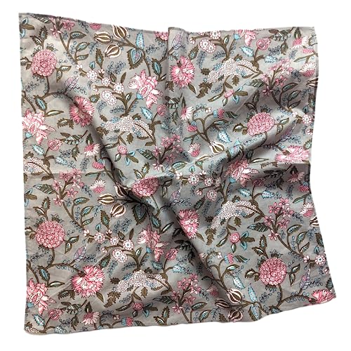 AVKA Studio 100% Cotton Bandanas for Women & Men, 2 Pack 20x20 Inch, 22x22 inch Hand Printed, Lightweight Cotton Handkerchief - color: Taupe & Pink, size: 20 x 20 Inches