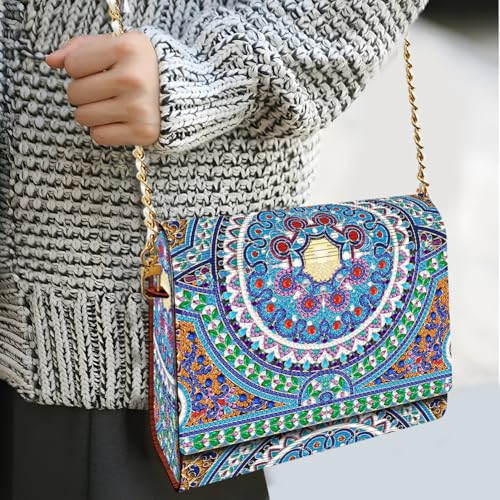 C'eitura Mandala Diamond Art Wooden Clutch Purse with Chain, 5D DIY Rhinestone Shoulder Bag Kit, Boho Festival Wallet, Handmade Craft Project for Beginners, Unique Women's Gift - color: SKB210