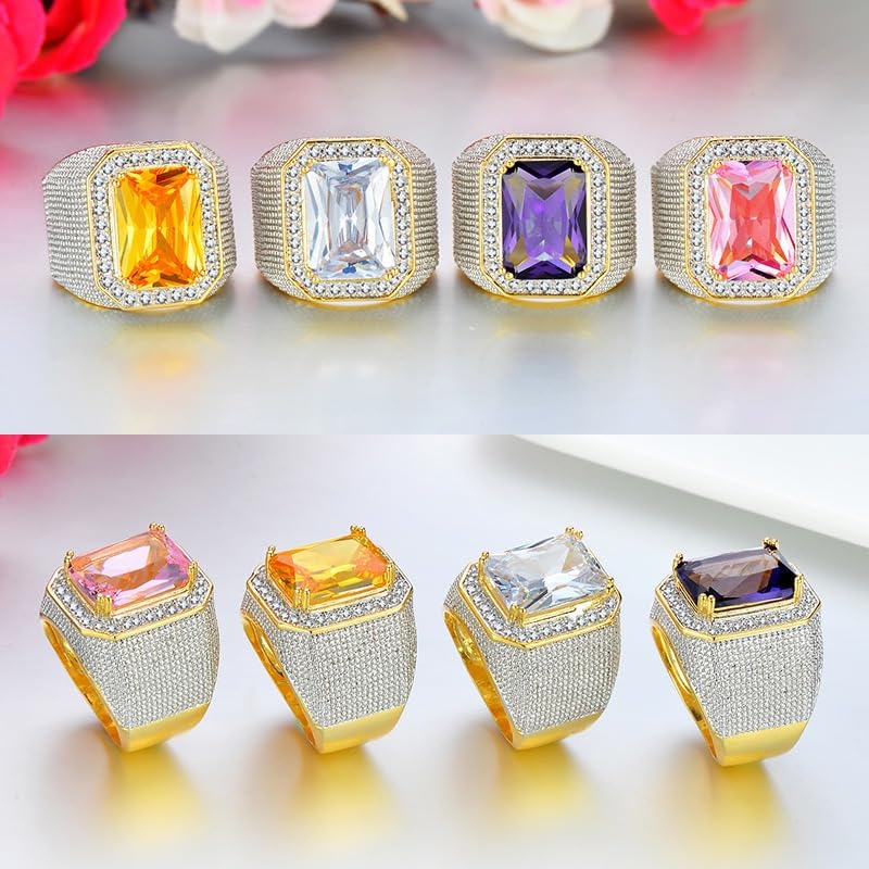 ICED OUT Big Yellow gems Stone Rings for Men Hip Hop Square Big gem ring for women cocktail party Music Festival rings Jewelry Rings for Men rings for Heavy Metal ring Party ﻿ - size: 12