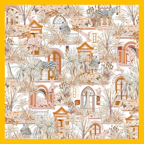 100% Silk Scarves, Extra-Large and XX-Large - color: Zebra and Giraffe, Goldenrod/Beige, Double-sided, Hand Rolled Edges