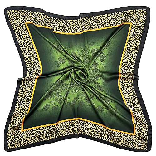 Julunar Silk Like Head Scarf for Women - Satin Large Hair Scarves - 35" Square Silk Hair Wrap for Sleeping with Gift Packed - color: A012-1 Leopard Green