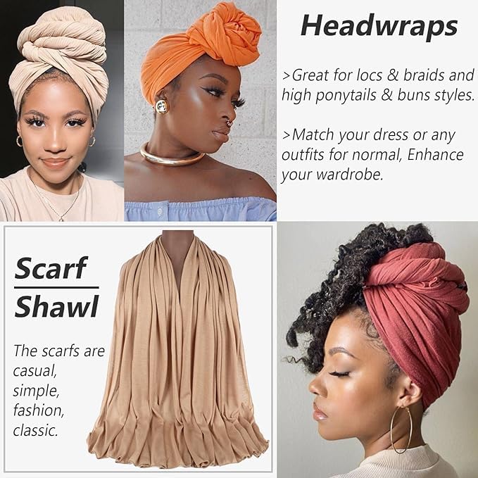Head Wraps for Black Women African Head Wrap Lightweight for Women Long Plain Turban Hair Scarf Scarves - color: 4 Pcs-black,camel,beige,dark Coffee