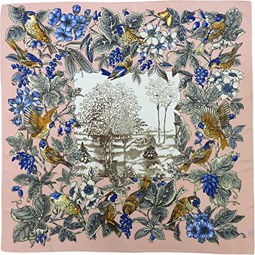 Julunar Silk Like Head Scarf for Women - Satin Large Hair Scarves - 35" Square Silk Hair Wrap for Sleeping with Gift Packed - color: B007-3 Flower Pink