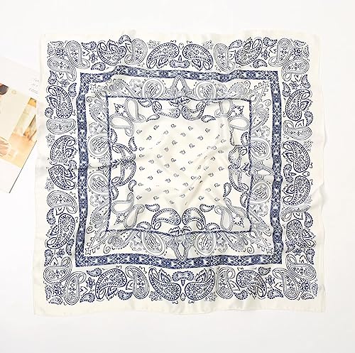 JERLA 100% Pure Mulberry Silk Square Scarf for Hair-27''x27'' Women Men Natural Silk Neckerchief Headscarf - color: Paisley Cream White
